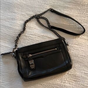 Rebecca Minkoff Black Leather Crossbody Bag with Chain Detail